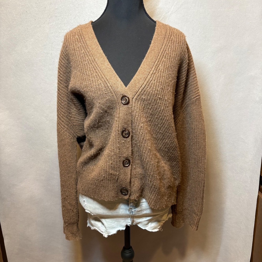 Jenni Kayne Everyday Cardigan Brown Wool Cashmere V-Neck Sweater Medium